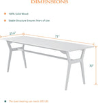 Solid Wood Study Desk - 71" Double Long Computer Table for Home Office, 2-Person PC Workstation, White