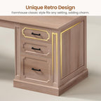SEDETA Farmhouse 110.3" Two Person Desk with 7 Drawers, Long Computer Desk with Storage Cabinet, 2 Person Desk with Power Outlets for Home Office, Natural Oak