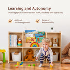 OOOK Montessori Bookshelf and Toy Storage Organizer, 2-Tier Horizontal Bookshelf, 5-Compartment Toy Storage Cabinet with Book Rack, Ideal Choice for Kids Classroom Organizer, Playroom and Daycare
