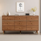9 Drawer Dresser,63" Wide Mid Century Modern Chest of Drawers,Wooden Bedroom Drawer Dresser with 9 Storage Drawers for Bedroom, Living Room,with Anti-Tipping Device,Walnuts