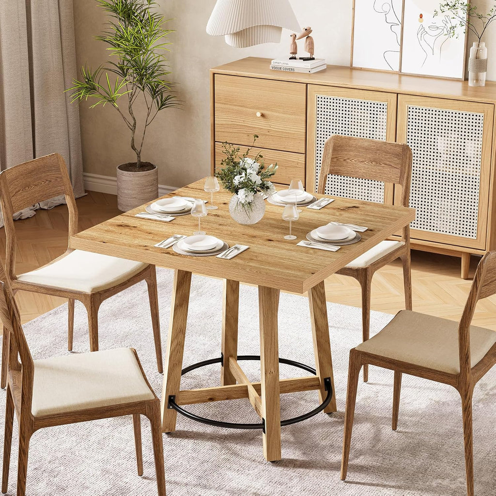 LITTLE TREE 31.5 Inch Modern Dining Table, Square Kitchen Table for Small Space, Perfect for 2-4 People, Mid-Century Modern Style for Kitchen & Dining Room, Brown & Black