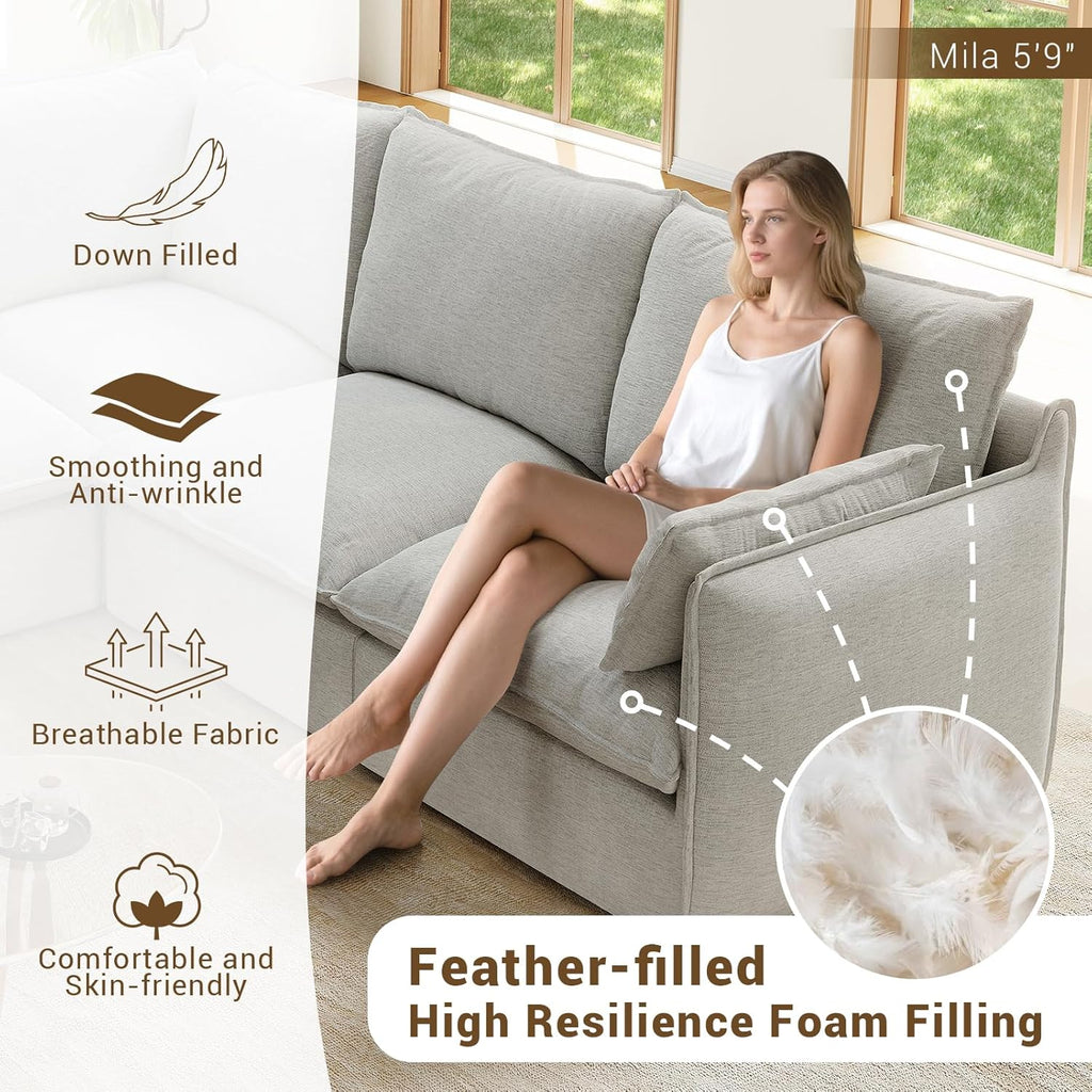 94.5" L Shape Cloud Modular Sectional,4 Seater Waterproof High Backrest Sectional Sofas,Down Filled Modular Couch with Removable Washable Cover for Living Room,Light Gray