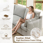 94.5" L Shape Cloud Modular Sectional,4 Seater Waterproof High Backrest Sectional Sofas,Down Filled Modular Couch with Removable Washable Cover for Living Room,Light Gray