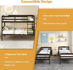 KOMFOTT Bunk Bed Twin Over Twin, Bunk Bed Frame w/Full-Length Guardrail & Integrated Ladder, Wood Bunk Bed for Small Space, Converts to 2 Individual Beds for Kids & Adults, No Box Spring Needed