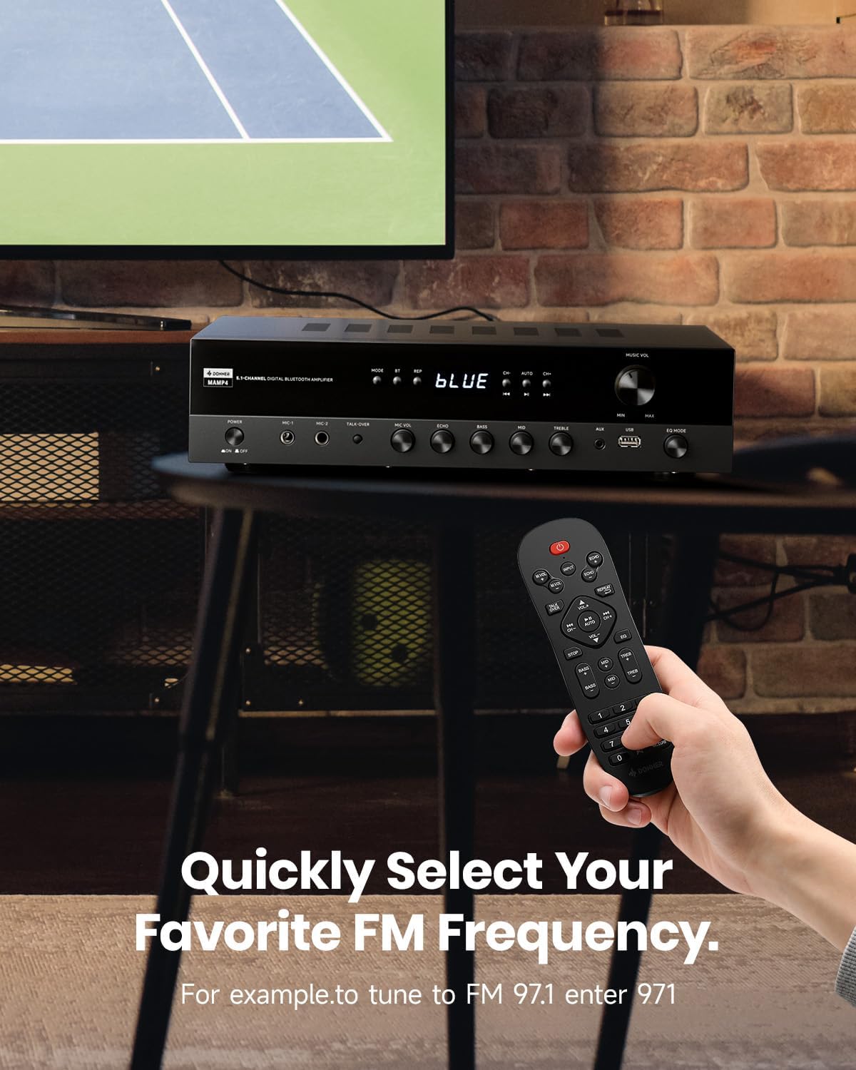 Donner Stereo Receivers  5.1 Channel Audio Amplifier with Bluetooth 5.3  Optical/Coaxial  USB  FM  2 Mic-in  Echo  RCA  AC-3 Input for Home  Karaoke  Theater Speakers  60W/4R & 25W×3 RMS  MAMP4