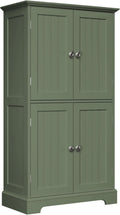 ChooChoo Bathroom Floor Cabinet, Modern Bathroom Storage Cabinet with 4 Doors and Adjustable Shelves, Freestanding Cupboard for Living Room, Green