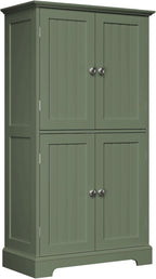 ChooChoo Bathroom Floor Cabinet, Modern Bathroom Storage Cabinet with 4 Doors and Adjustable Shelves, Freestanding Cupboard for Living Room, Green