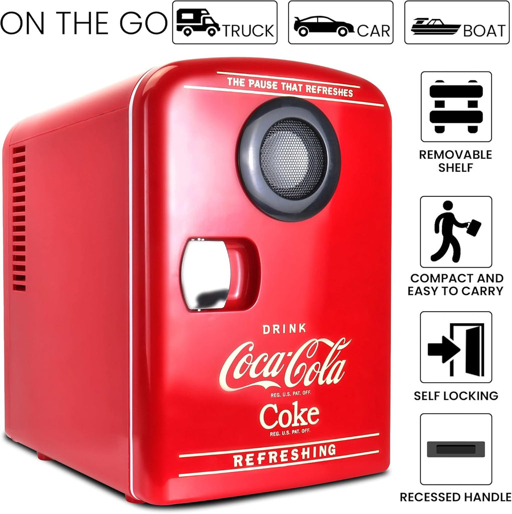 Koolatron Mini Fridge Bluetooth - Portable Small Cooler for Bedroom Office Makeup Compact Beverage Chiller for Drink Soda Wine Use In Car Dorm Patio 6 Can