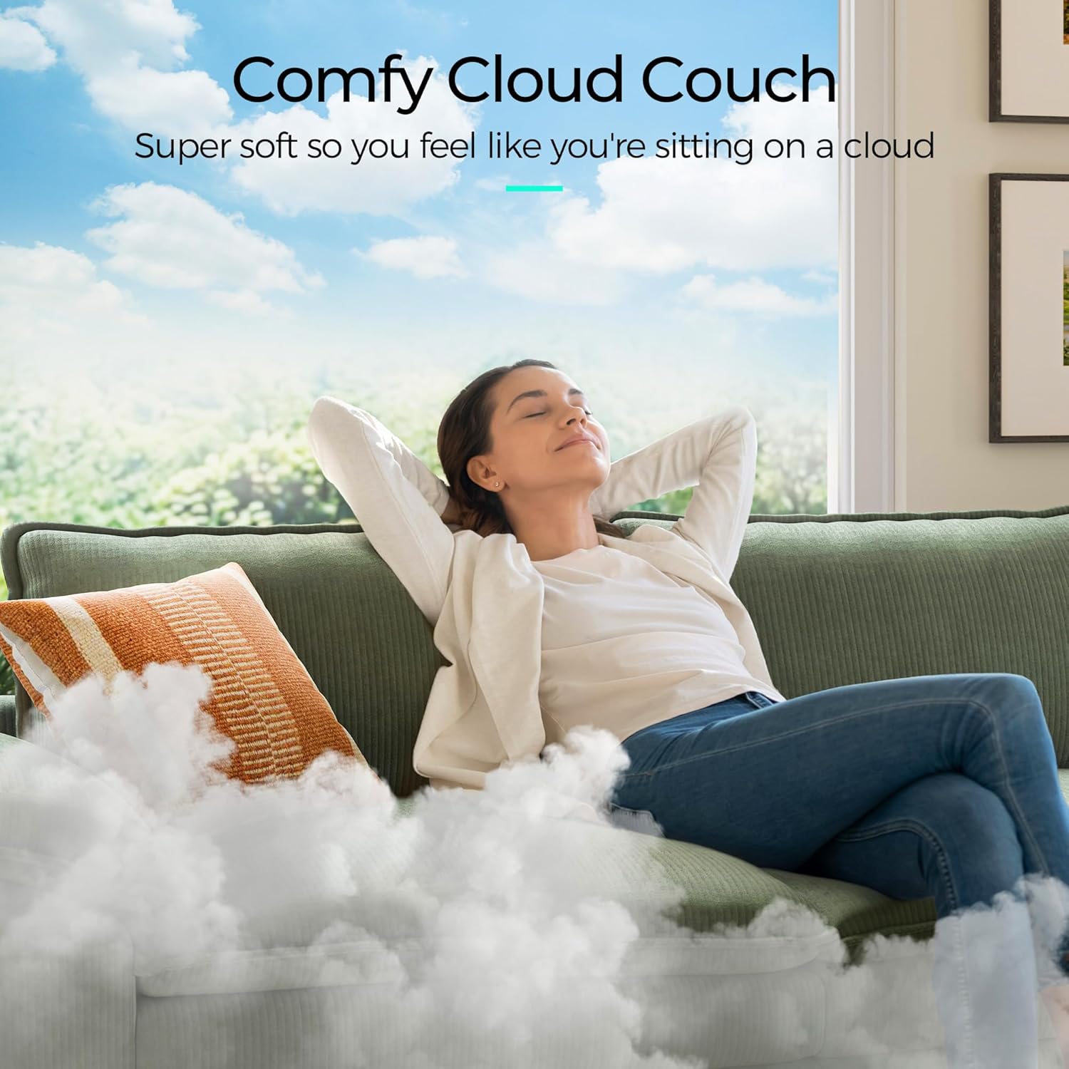 LINSY HOME 123'' Modular Sectional Sofa Green Couch Corduroy Cloud Couches for Living Room, L Shaped Couch with Movable Ottoman, Modern Cloud Sectional Sofas for Bedroom and Apartment, Green