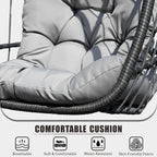 HWB Hanging Egg Chair with Stand, Patio Wicker Egg Swing Chair with Cushion for Bedroom Garden Indoor Outdoor (Grey)