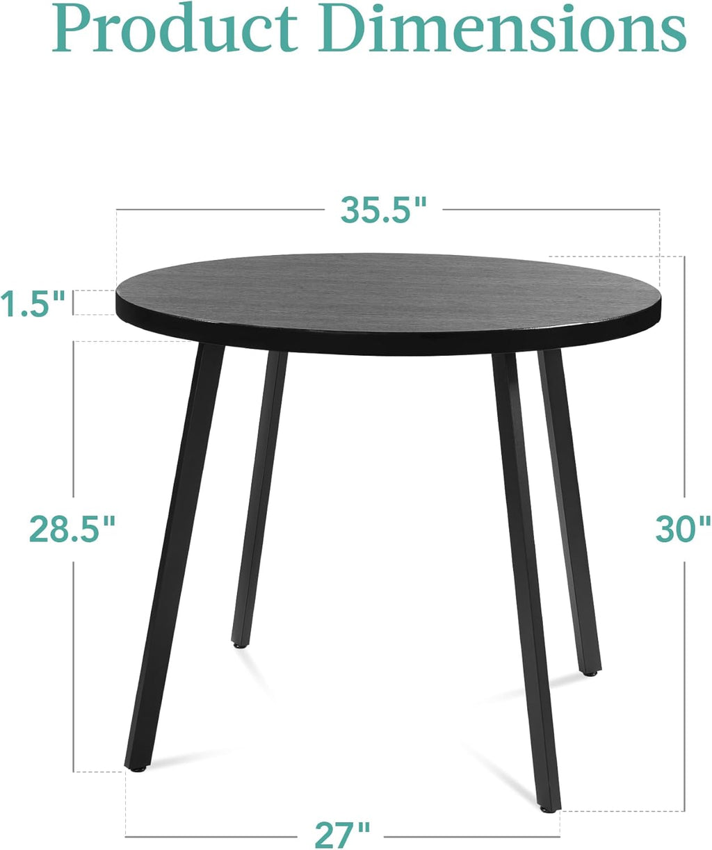 Best Choice Products Round Dining Table 35.5”, Mid-Century Modern Kitchen Table for 2-4 People, Small Space Apartment Dinette, Wood Top W/Steel Legs - Black
