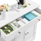 Topeakmart Bathroom Free-Standing Floor Cabinet, Practical Storage Cabinet with 4 Drawers and 2 Doors for Kitchen, Entrance Area, Living Room, Adjustable Shelves, Ample Space White