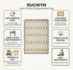 Hand-Tufted Scalloped Wool Area Rug, Modern Plaid Checkered Pattern, Soft & Durable Cozy Accent Rug for Living Room, Bedroom & Nursery, Handmade Decorative Floor Carpet (Light Blue, 8' x 10')