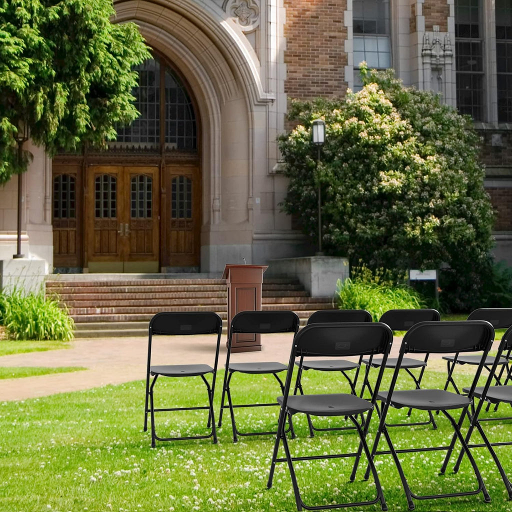 Bonnlo Folding Chairs Set of 10, Black Plastic Chair Sturdy Seat with Metal Frame, Perfect for Party, Event, Wedding, Birthday, Office, Outside Entertaining