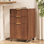 INNOD 3 Drawer Fluted Mobile File Cabinet with Lock, Rolling File Cabinet, Under Desk Wooden Filing Cabinets for Home Office (Walnut)