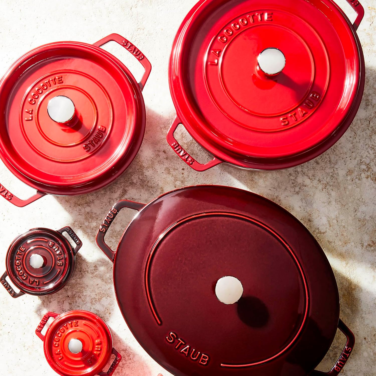 STAUB Cast Iron Dutch Oven 4-qt Round Cocotte, Made in France, Serves 3-4, Cherry