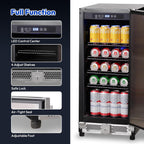 15 Inch Under Counter Beverage Refrigerator, 126 Cans Built-in or Freestanding Drink Fridge with Insulated Door,Ideal for Indoor or Outdoor Bar, Kitchen, Garage