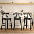 Wood Bar Stools Set of 3, 24" Barstool Farmhouse Counter Stools with Curved Back for Dining Room, Black