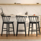 Wood Bar Stools Set of 3, 24" Barstool Farmhouse Counter Stools with Curved Back for Dining Room, Black