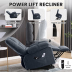 BOSMILLER Power Lift Recliner Chair with Massage and Heat for Elderly,Electric Recliner Single Sofa with Footrest,Side Pocket and USB Charge Port for Living Room