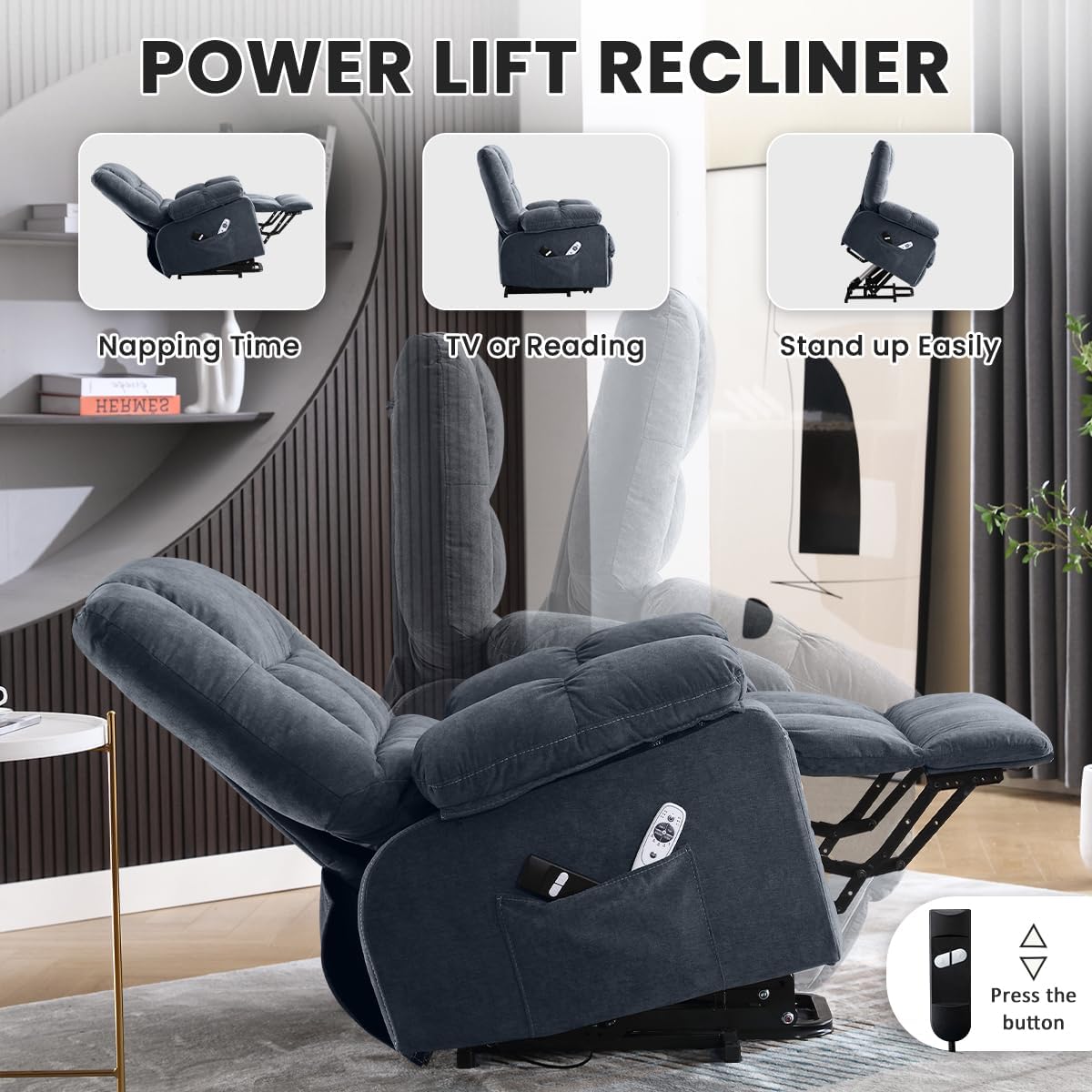 BOSMILLER Power Lift Recliner Chair with Massage and Heat for Elderly,Electric Recliner Single Sofa with Footrest,Side Pocket and USB Charge Port for Living Room