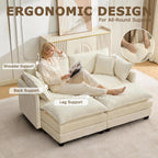 78" Modular Sectional Sofa, Cloud Couch Loveseat Sofa with 2 Movable Ottoman, Comfy Chenille Deep Seat Sofa with Throw Pillows, 4 Seat Modern Couches for Living Room, Bedroom and Apartment, Beige