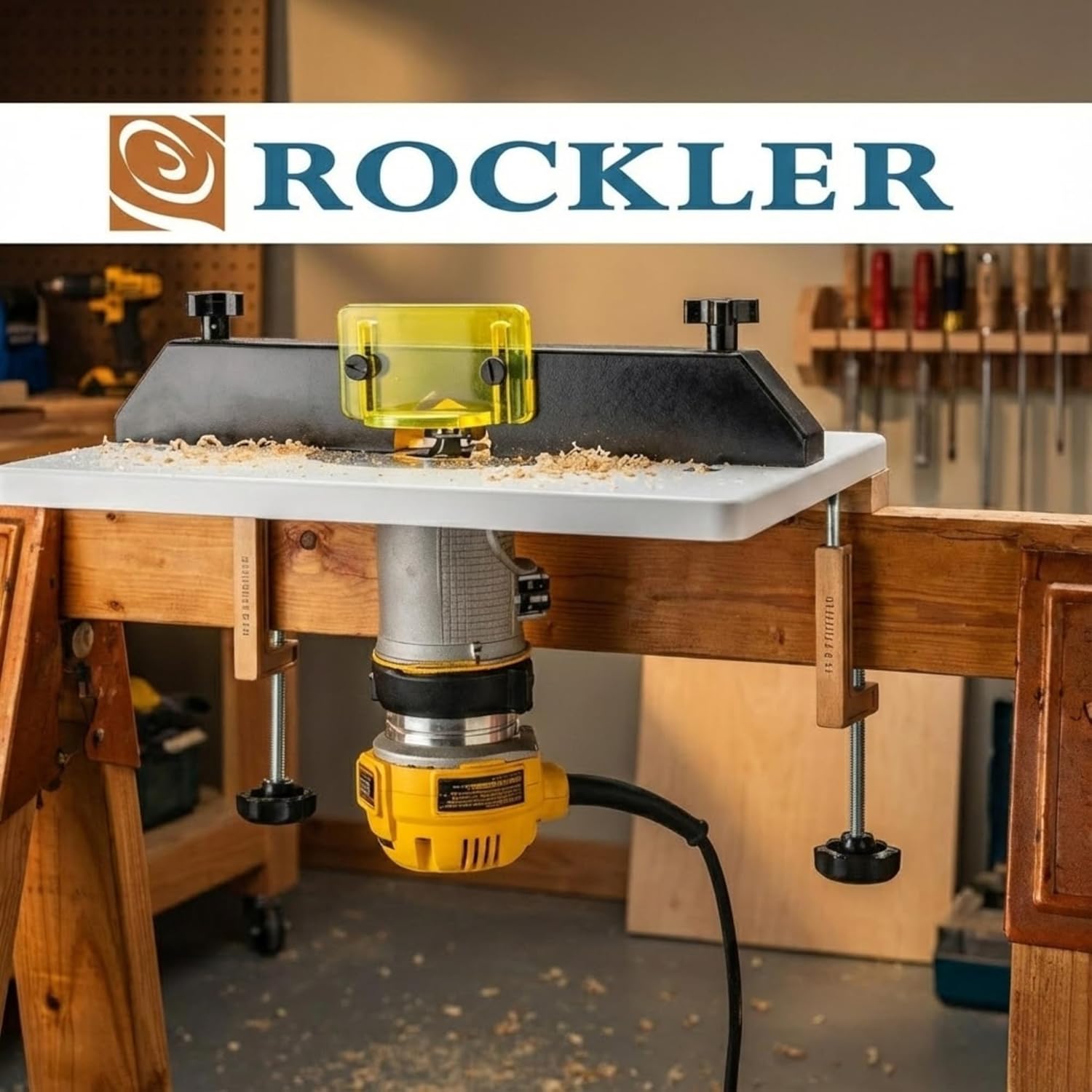 Rockler Trim Router Table – Adjustable Table Router w/Pre-Drilled Holes on Back - Router Table w/High-Visibility Bit Guard, 1/4" Thick Acrylic Base – Router Tools for Woodworking