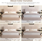 VELOCAVA Queen Size Lift-Up Storage Bed, Modern Upholstered Platform Frame, Ample Under-Bed Storage, Button-Tufted Headboard, Sturdy Wooden Slats, No Box Spring Needed, Linen-Textured Light Khaki