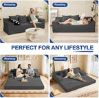 2 in 1 Convertible Boneless Couch Bed, Corduroy futon Sofa Bed, Compression Folding Floor Couch Sofas Bed with 3 Pillows for Bedroom, Small Space Guest and Living Room Sofa (Grey, 78 Inches)