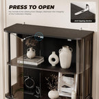 Large Rounded Display Cabinet with Glass Door, 4-Tier Curio Cabinet with 3 Color Lights for Collectibles, Glass Display Case with Transparent Full-Display Surface, Human Body Sensor, Black