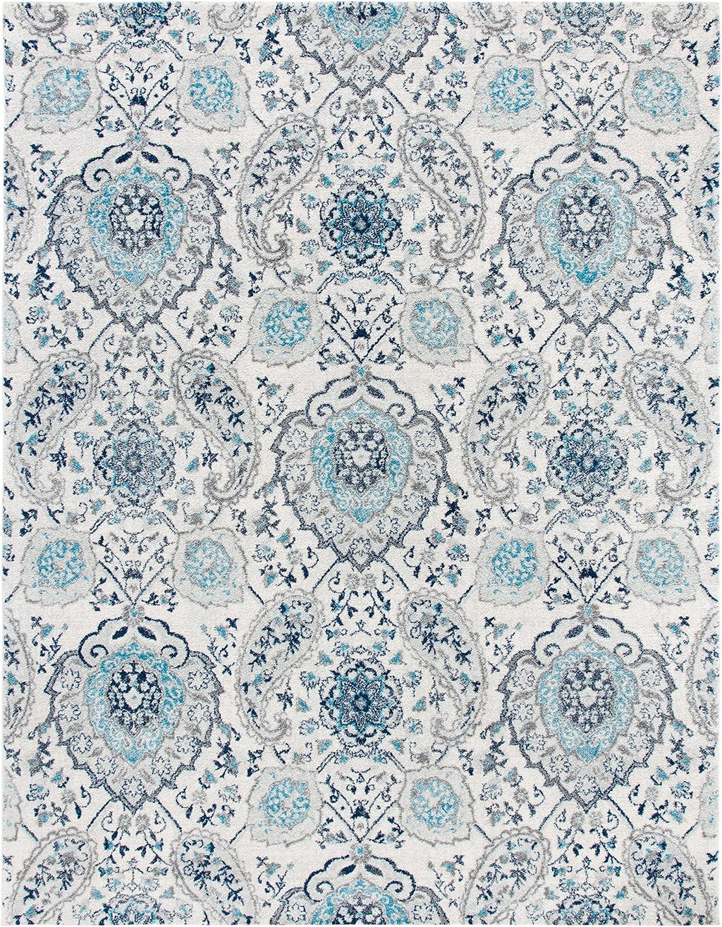 SAFAVIEH Madison Collection Area Rug - 10' x 14', Cream & Light Grey, Boho Chic Glam Paisley Design, Non-Shedding & Easy Care, Ideal for High Traffic Areas in Living Room, Bedroom (MAD600C)