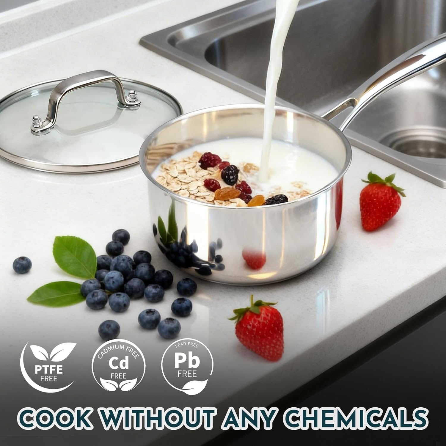 3 Ply Stainless Steel Cookware Set, AIVIKI 10-Pieces Pots and Pans Set, Induction Kitchen Cookware Set, Oven Safe to 500℉, Chef Quality Cooking Set w/Fry Pans, Saucepans, Dutch Oven, Kitchen Essential