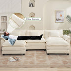 120" Modular Sectional Sofa, Comfy Cloud Couch Sectional Sofa with Ottoman, Chenille Sofa Sleeper Deep Seat Sofa with Throw Pillows for Living Room (Beige White, 120"- U Shape)