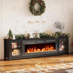 MXV 80" Fireplace TV Stand, Modern Entertainment Center with 50 Inch Smart Fireplace, Adjustable Shelf & Glass Door, Fire Place with WI-FI Enabled, TV Console for Living Room, Black