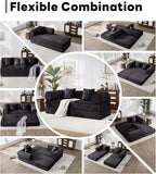 Tbfit 79'' Convertible Sofa Bed, Oversized Corduroy Folding Boneless Couch, Futon Mattress Sleeper Sofa, Comfy Foldable Upholstered Floor Couches for Living Room, Black