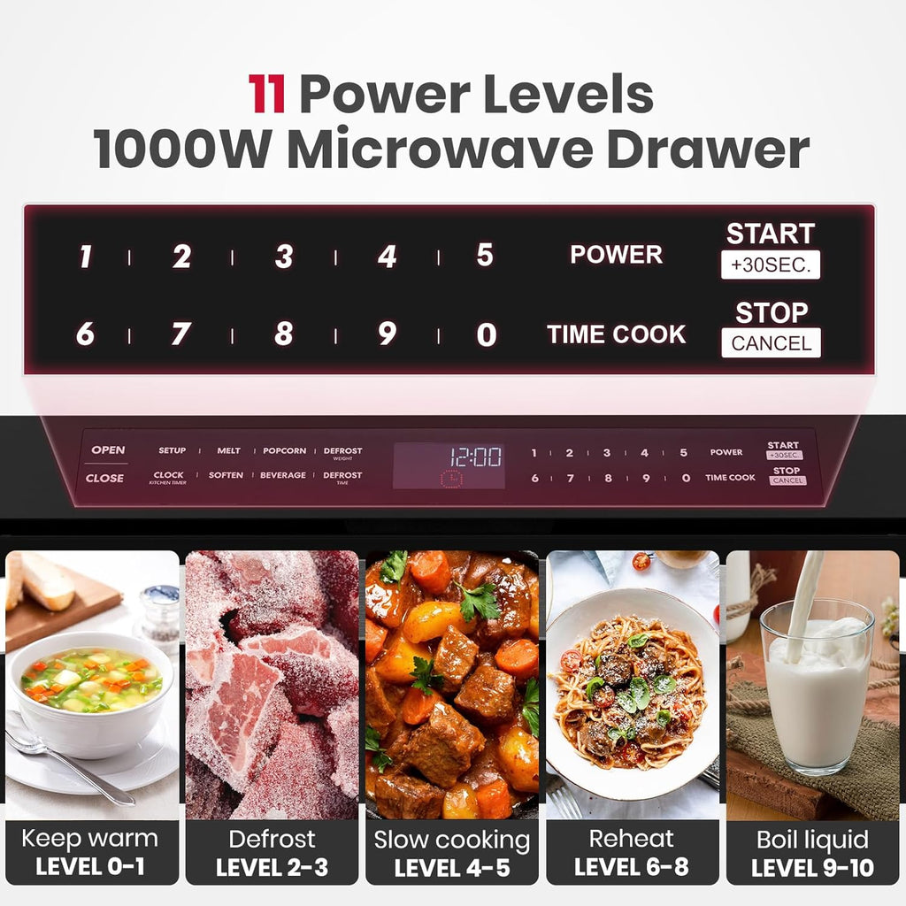 GASLAND 24 Inch Microwave Drawer 1.2 Cu.ft, 1000W Built-In Under Counter Microwave, Fits 12” Pizza & Large Dinner Plates, One-Touch Auto Open, 11 Power Levels, Quiet Operation, Stainless Steel