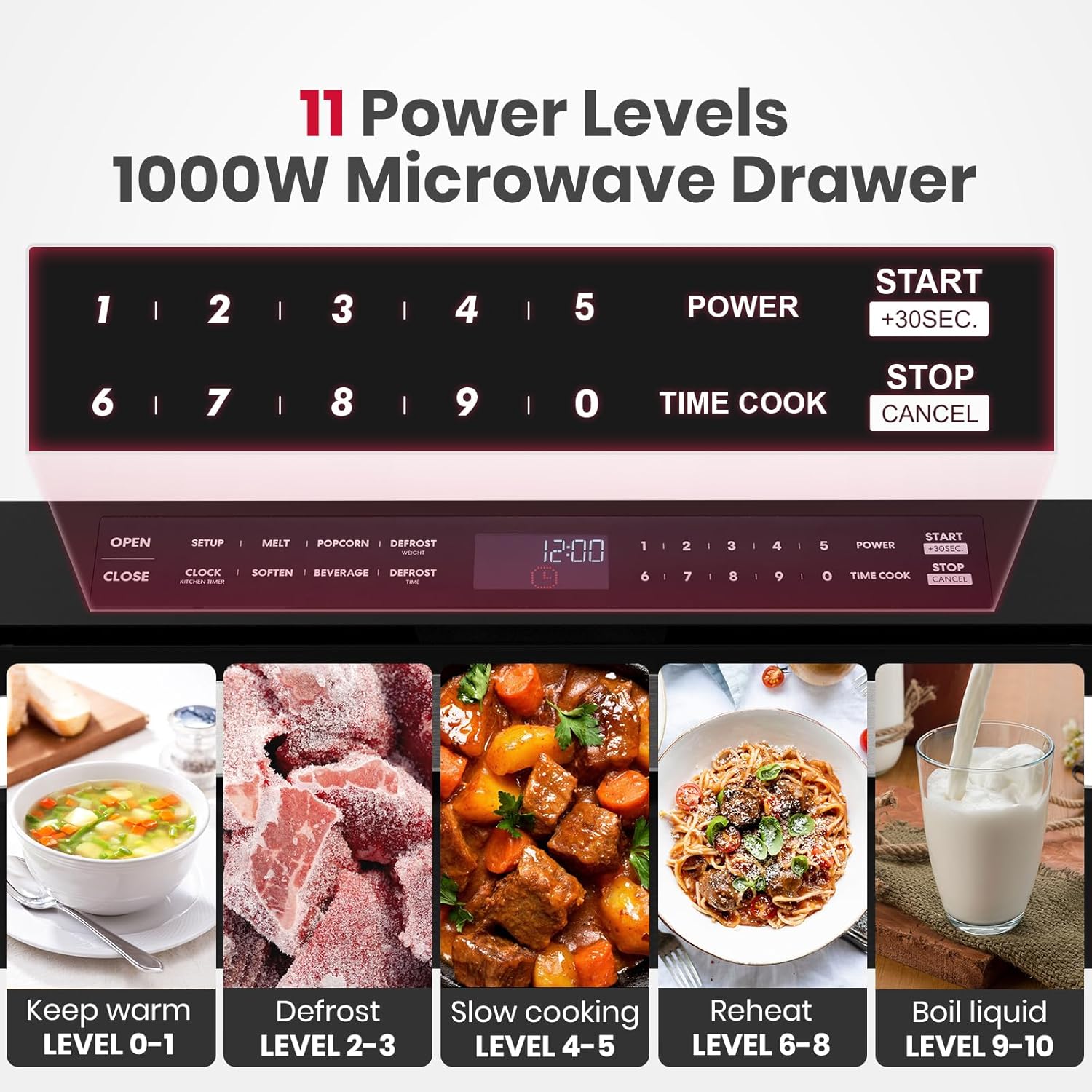 GASLAND 24 Inch Microwave Drawer 1.2 Cu.ft, 1000W Built-In Under Counter Microwave, Fits 12” Pizza & Large Dinner Plates, One-Touch Auto Open, 11 Power Levels, Quiet Operation, Stainless Steel
