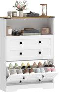 HOMCOM Shoe Cabinet with 2 Flip Drawers, Narrow Shoe Storage Cabinet with Adjustable Shelves and Open Shelf, Farmhouse Storage Organizer for Entryway, Hallway, Holds 12-16 Pairs, White