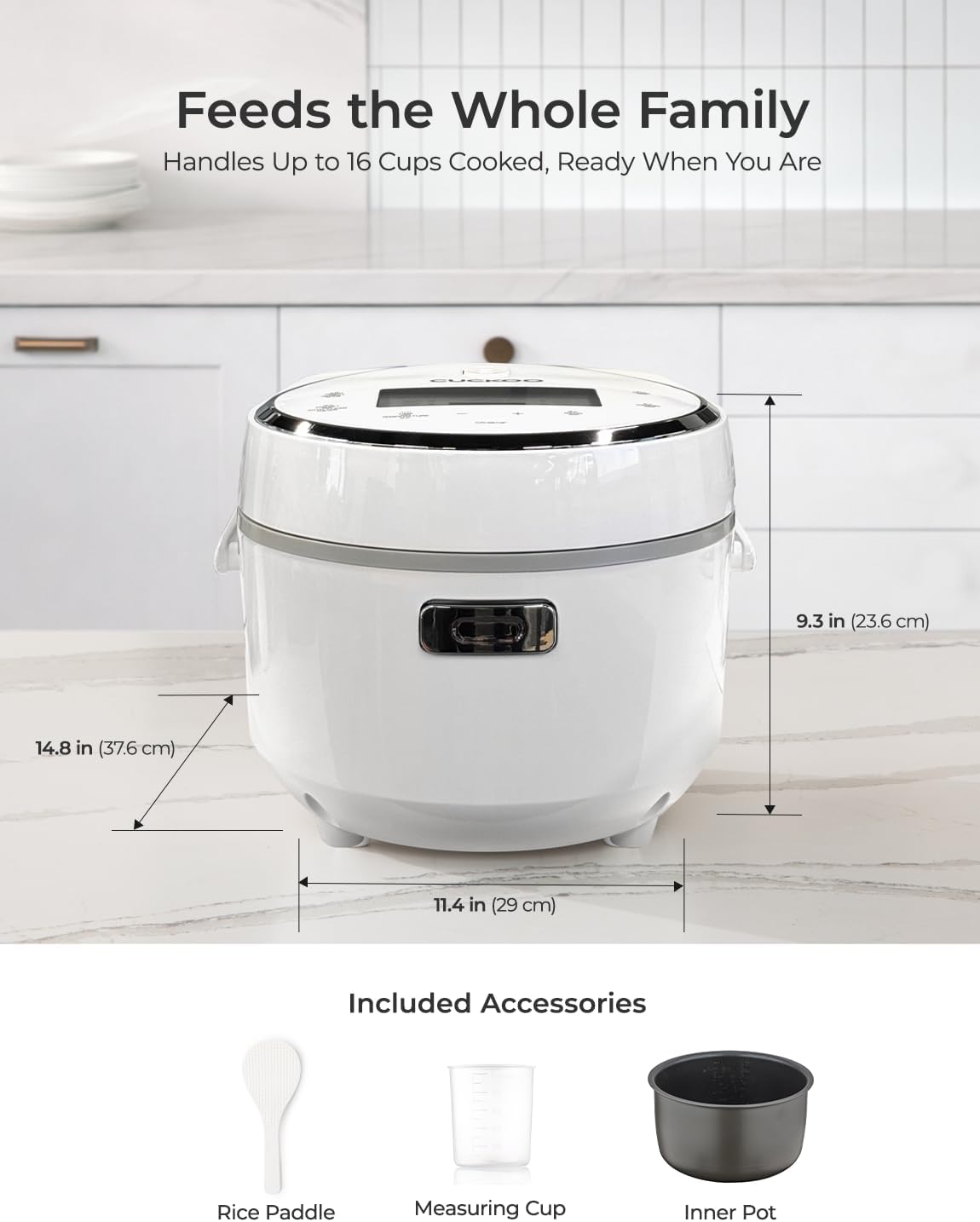 CUCKOO Micom Rice Cooker 8-Cup Uncooked / 16-Cup Cooked with Nonstick Inner Pot, Large Rice Maker with 9 Menu Options, Fuzzy Logic Technology, Auto Clean Mode, LCD Display, White (CR-0810F)