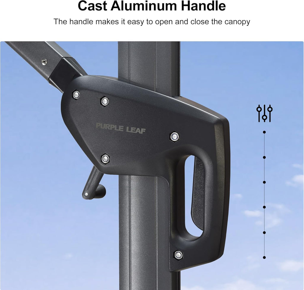 PURPLE LEAF 9 Feet Patio Umbrella Outdoor Cantilever Square Umbrella Aluminum Offset Umbrella with 360-degree Rotation for Garden Deck Pool Patio  Grey