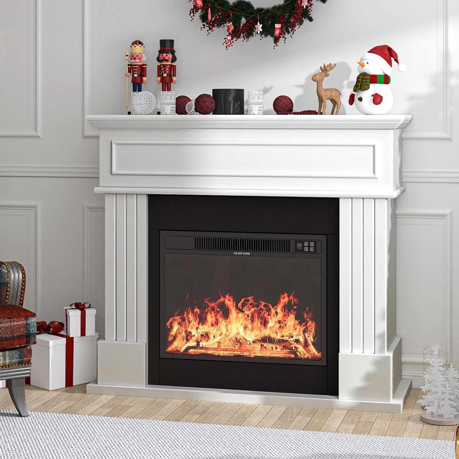 43" Electric Fireplace with Mantel, Freestanding Electric Fireplace Heater TV Stand with 23" Insert, Remote Control, Ajustable Flame and Timer, Fire Place Insert Heater for Living Room, White