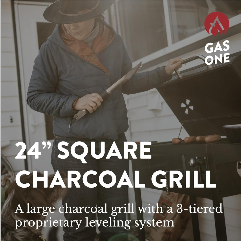 GasOne Charcoal Grill CGS-24A – 24-inch BBQ Charcoal Grill – Outdoor Charcoal Smoker with Multiple Tier Heat Control – for Camping, Picnic, Patio, Backyard Barbecue, Outdoor Cooking