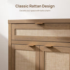 SICOTAS Sideboard Buffet Cabinet Set of 2, Rattan Credenza Storage Cabinet, Boho Buffet Table Console Cabinets with Drawer, Farmhouse Coffee Bar for Entryway Living Room, Natural Oak