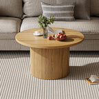 MAISONARIA Round Coffee Table with Metal Frame, 35" Coffee Tables for Living Room, Circle Wood Accent Center Table for Apartment, Oak