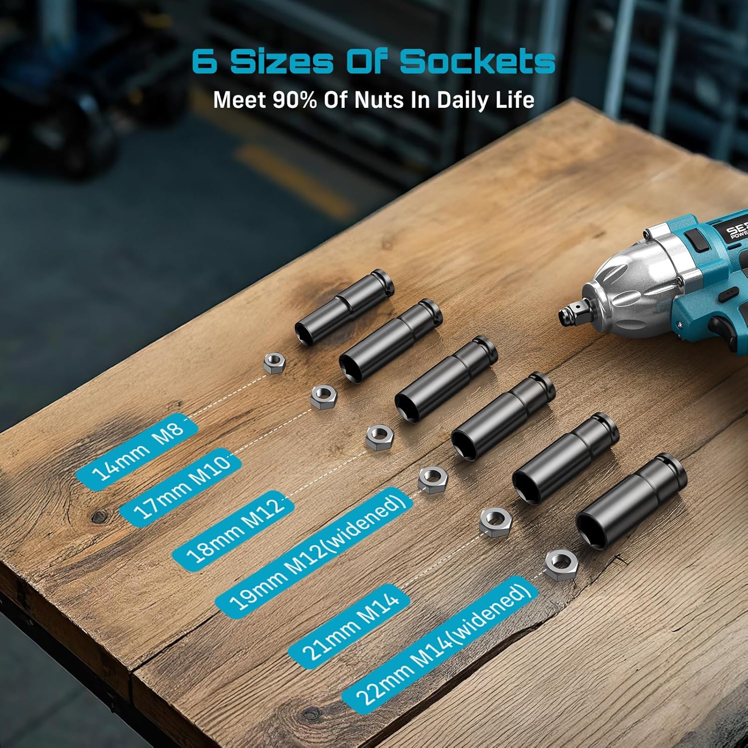 Seesii Impact Wrench 665 FT-LBS(900N.m) 3300IPM 1/2 Impact Gun High Torque Electric Impact Driver Cordless Impact Wrench with 21V 2x4.0Ah Battery 6 Sockets&Case for Home Car Tire Lug Nut Removal Tool