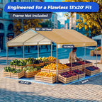 13x20 FT Carport Canopy Replacement Cover, Heavy Duty Car Garage Top Tent Shelter Tarp, Waterproof & UV Protected, Easy Installation with Ball Bungees, Beige (Frame Not Included)