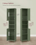 VASAGLE Tall Bathroom Cabinet with Lights, Slim Freestanding Bathroom Storage Cabinet with Adjustable Shelves, for Small Spaces, Modern, 15.7 Inches Wide, Forest Green UBBC766C01