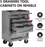 Iron-Top Rolling Tool Chest with Lockable Wheels and Side Handles, 7-Drawer Tool Storage Cabinet with Ball Bearing for Garage, Repair Shop, Required Assembly, Large Storage Capacity (Iron, 5-Gray)