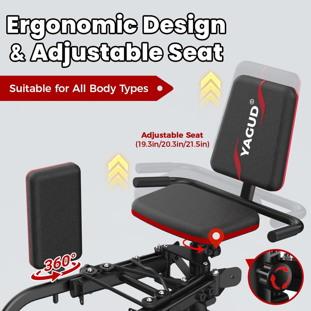Hip Abductor Machine for Home Gym, 9 Levels Glute Workout Equipment, Booty Builder with 2 Resistance Bands, 2 in 1 Glute & Thigh Abductor Machine for Women & Men