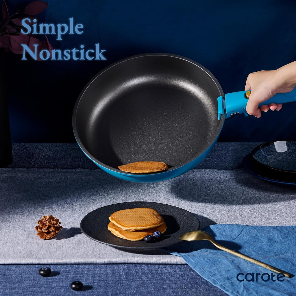 CAROTE 21pcs Pots and Pans Set, Nonstick Cookware Set Detachable Handle, Induction Kitchen Cookware Sets Non Stick with Removable Handle, RV Cookware Set, Peacock Blue